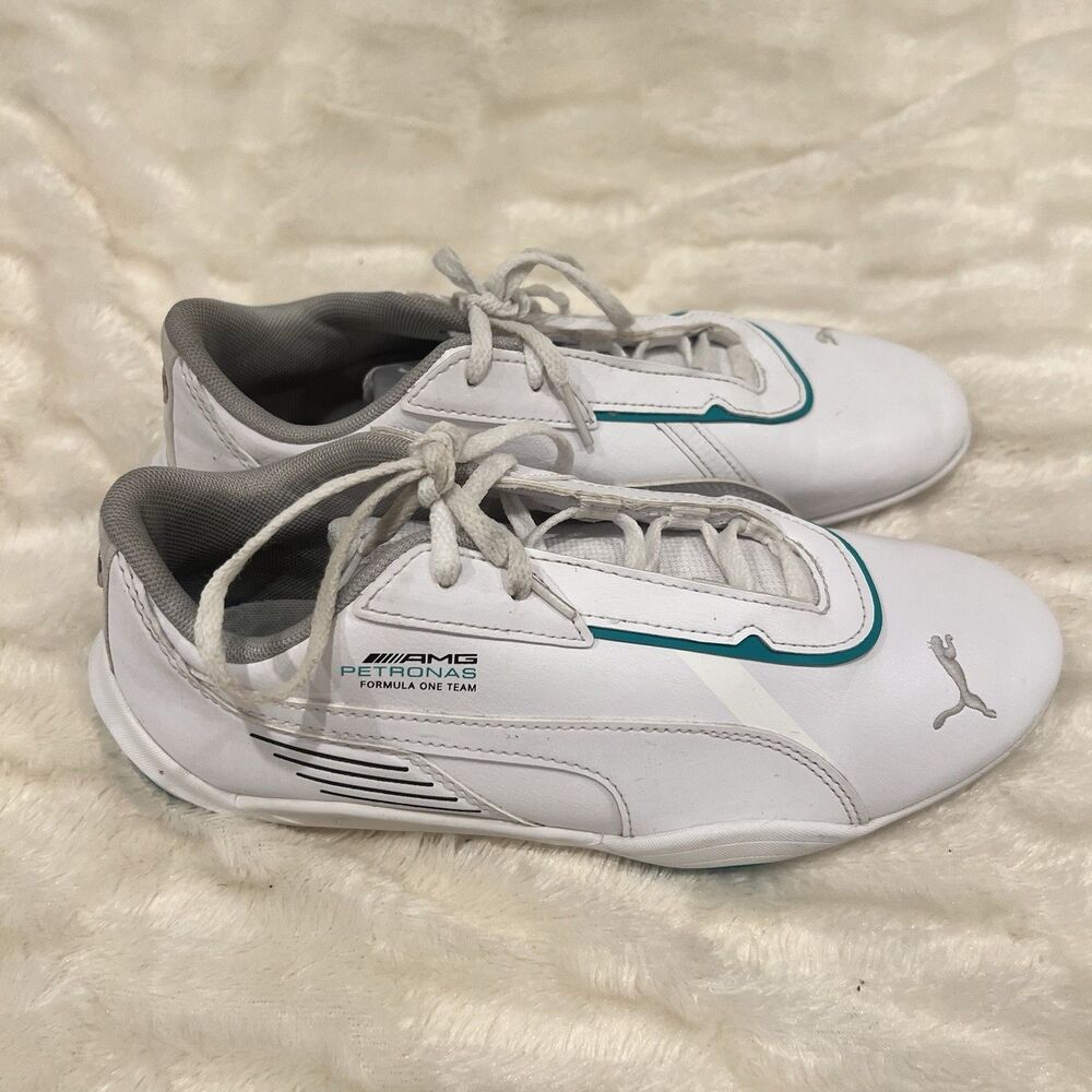 Puma Mercedes AMG Petronas F1 Neo Cat White Teal Driving Shoes Womens 6 Kids 6C